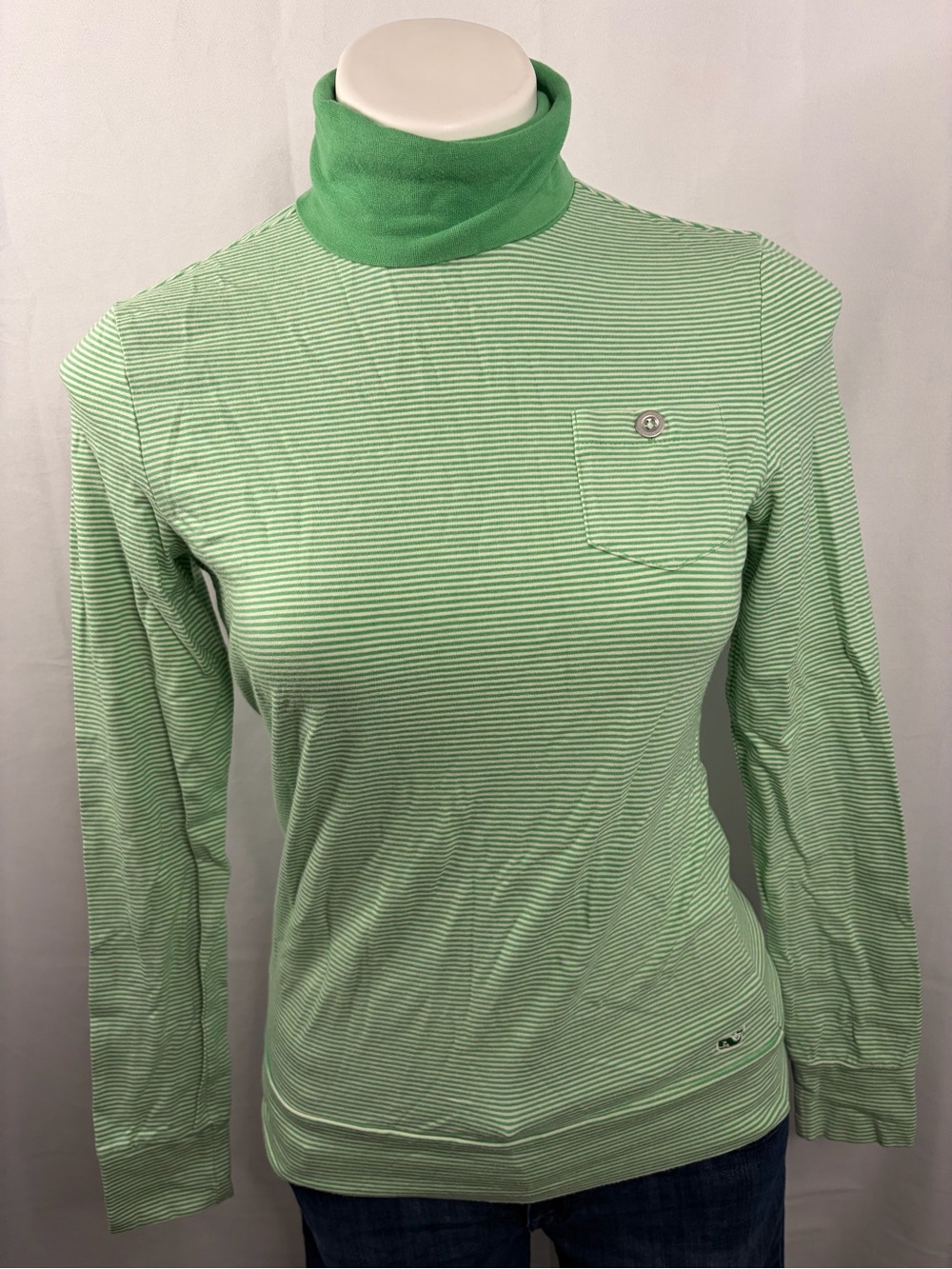 Vineyard Vines Green Striped Turtleneck Long Sleeve Top